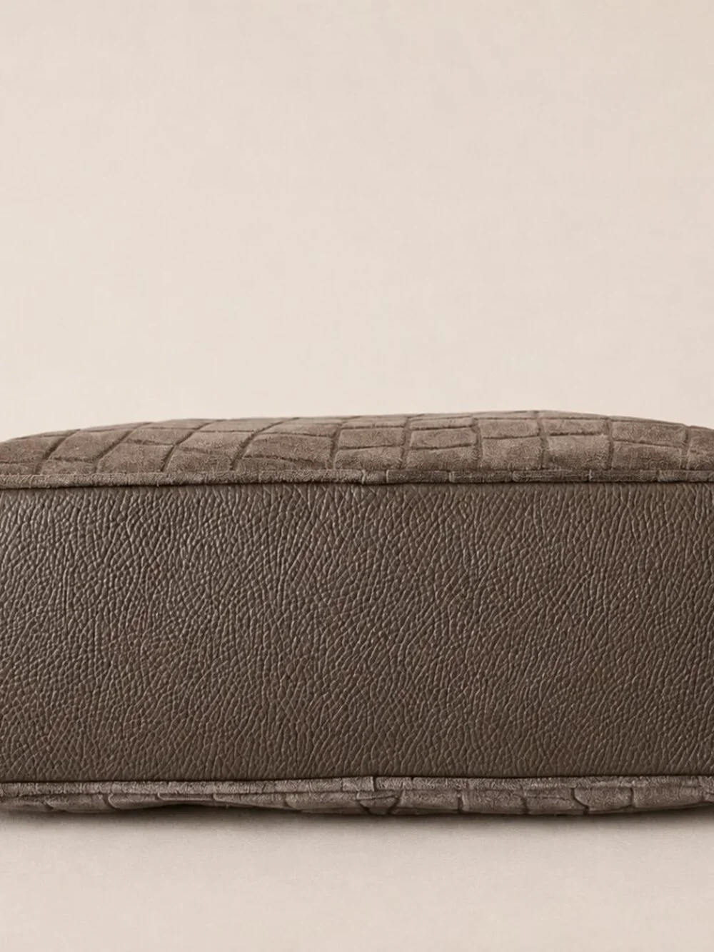 Taupe Italian Leather & Croc-Embossed Suede Shoulder Bag – Large Dome Handbag